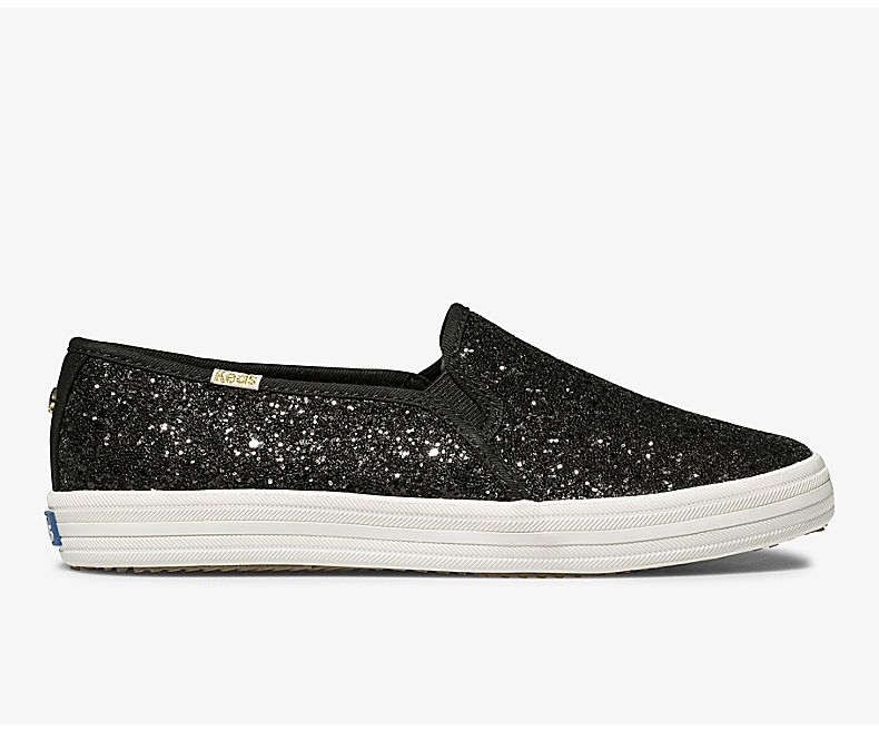 Keds Women's X Kate Spade New York Double Decker Glitter Black Slip On Shoes - VR5261408